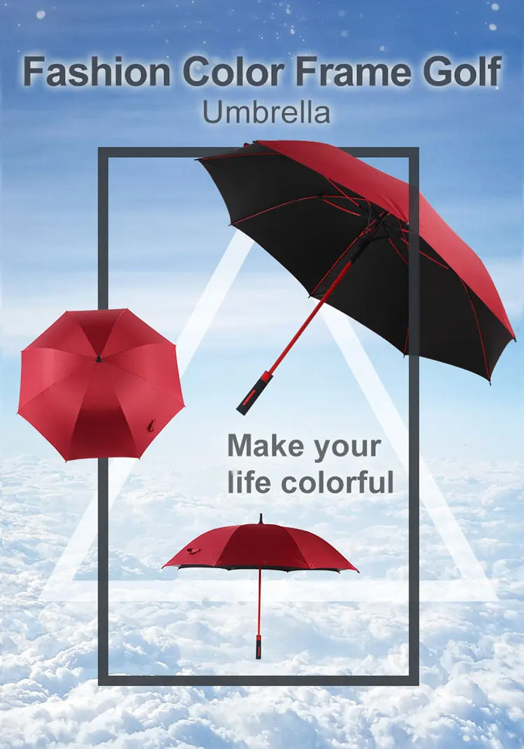 chinese commercial colorful designed plastic handle windproof golf umbrella for weddings decoration