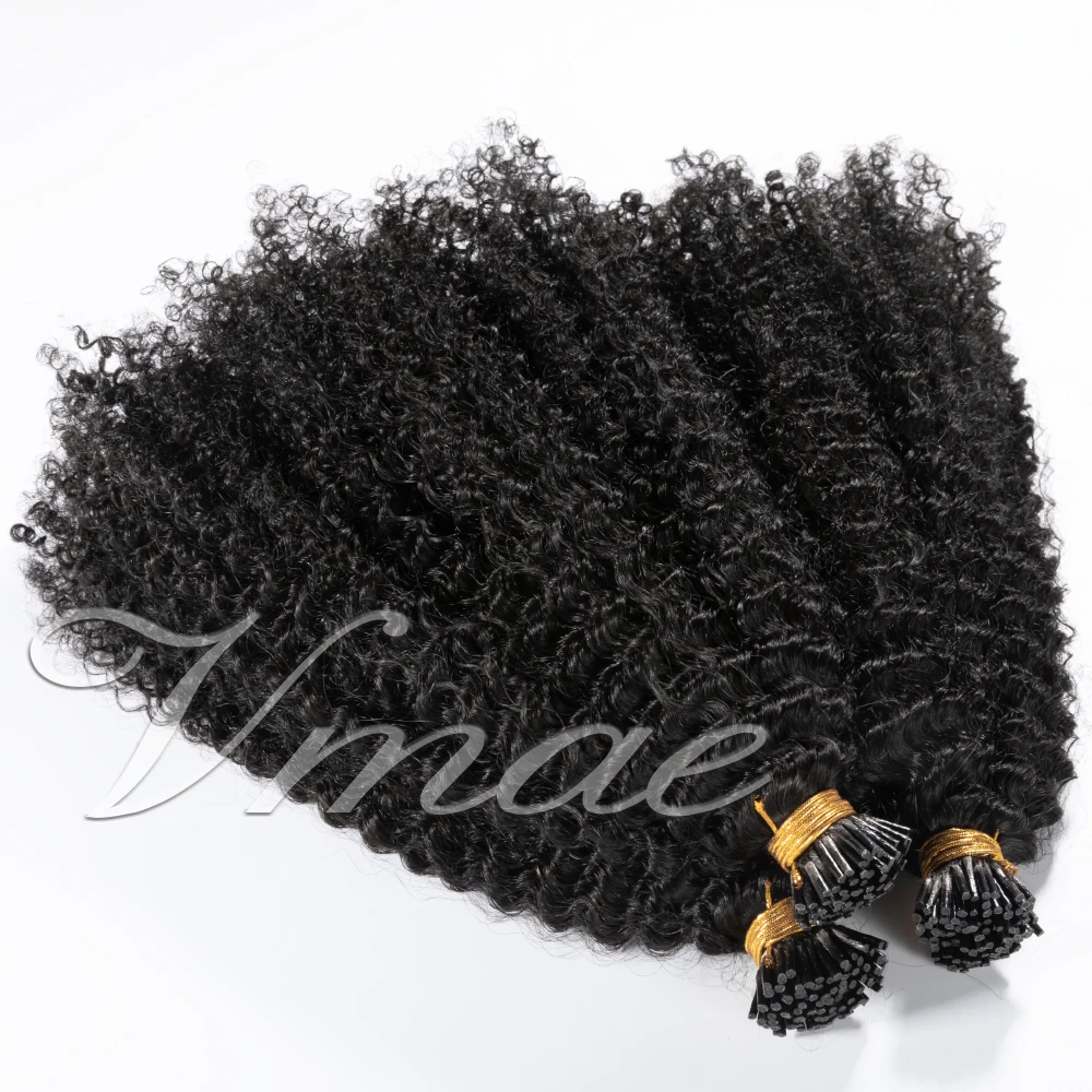 

VMAE 11A Factory Price Wholesale 100g Natural Black Kinky Curly I Tip 100% Virgin Indian Remy Hair Extensions Human Stick, Natural color