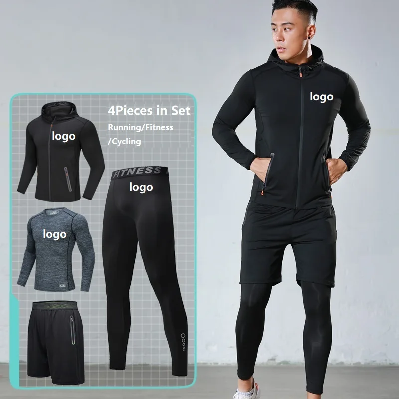 

Vedo GYM Wear Dropshipping Wholesale Custom Logo Shark 4 Pieces Set Polyester Dry Fit T Shirt Pants Fitness Gym Clothing for Men, Picture shows