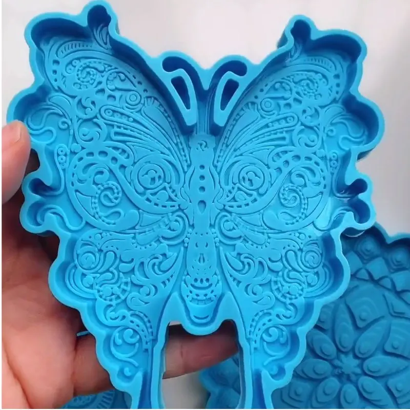 

3 Kinds Shiny Round Mandala Flower Coaster Butterfly Polygonal Resin Epoxy Mold Decoration Silicone Mould