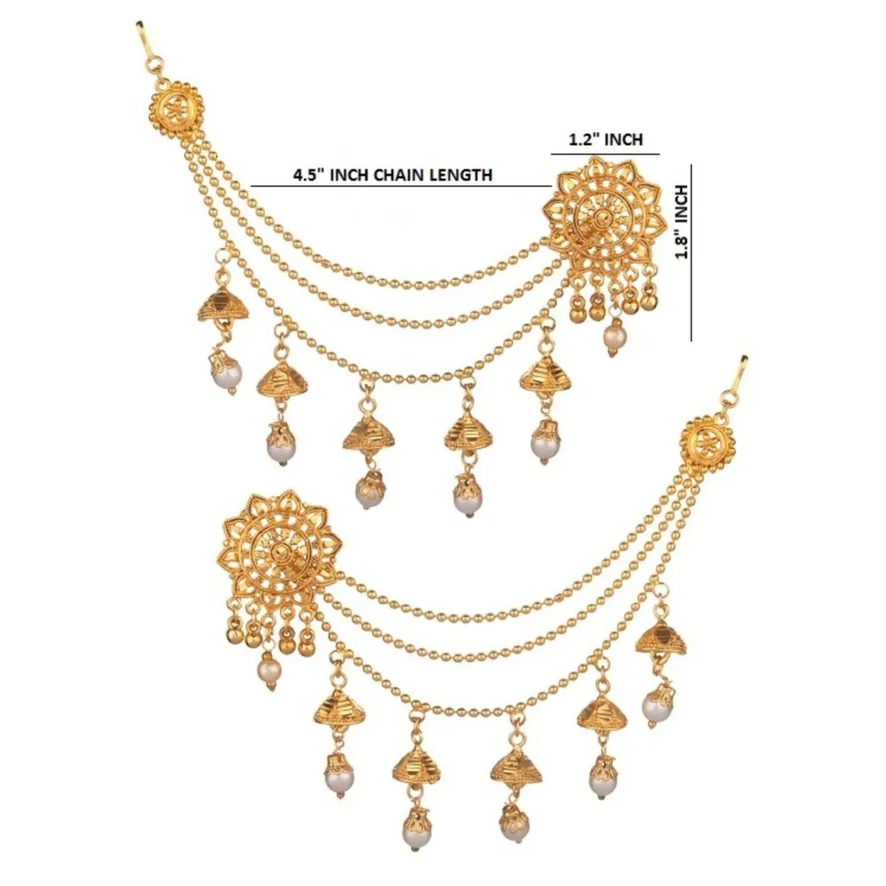 Indian Wedding Bollywood Partywear 22k Gold Tone Earrings Kaan Chain Jewelry 