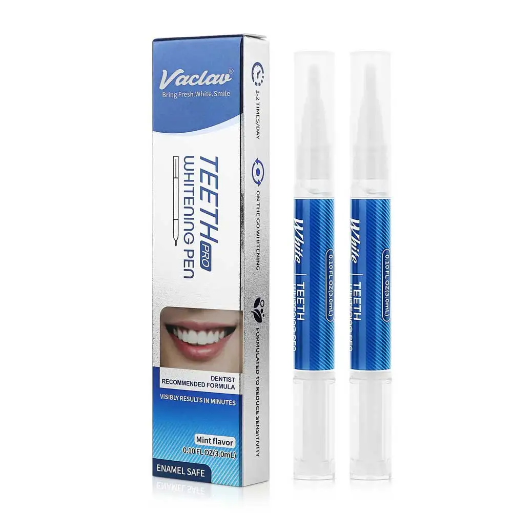 

Vaclav 35% Carbamide Peroxide 2pcs Individual Box with Private Logo Fast Teeth Whitening Wholesale Teeth Bleaching Gel Pen, White sponge + blue handle