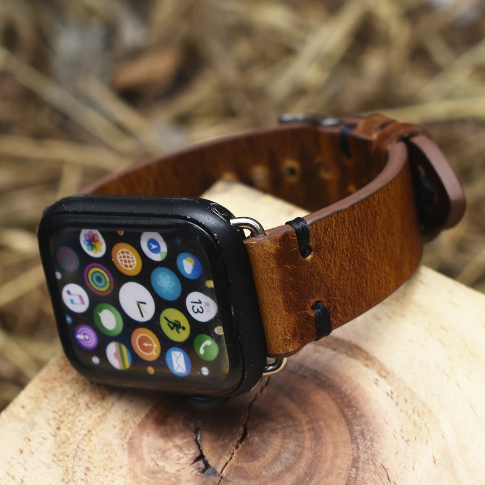

Vintage Sport Soft Leather Replacement Strap For Apple Watch Band 38MM Leather,Men Womens Watch Band 42MM, Dk brown/light brown/coffee/wine red/crazy horse/green/kahki/black