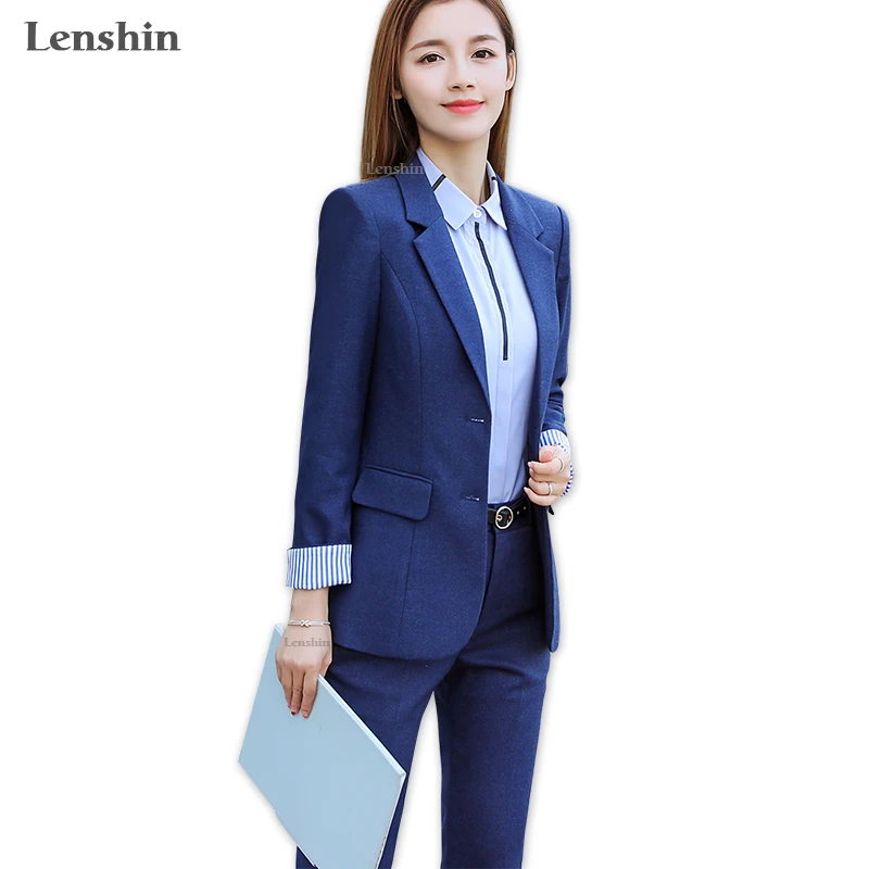 

wholesale dropship 2 Pieces Set High-quality Soft and Comfortable Pant Suit Office Lady Contrast Sleeve Business Women Work Wear, Black, blue