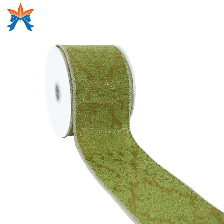 

Home&Office Moss Green Jacquard Damask Wired Satin Ribbon