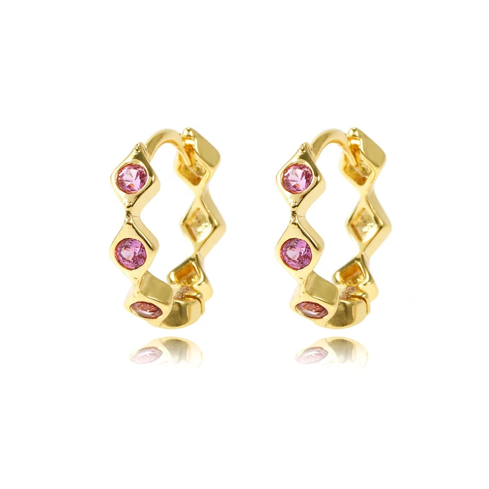 

Classic Iced Out CZ Diamond Earrings 18K Gold Plated Jewelry Hoop Earrings