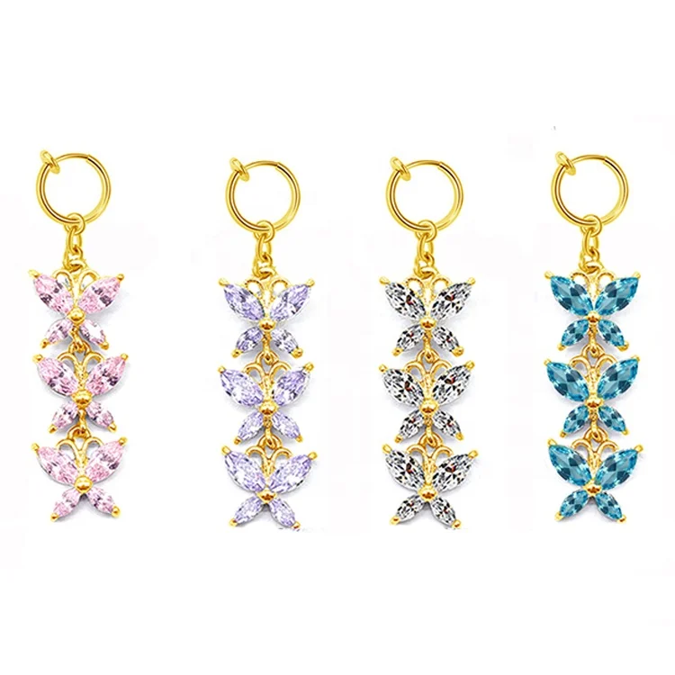 

Gaby hot sale colorful butterfly dangling faux belly ring three butterflies pendant non piercing clip on belly ring body jewelry
