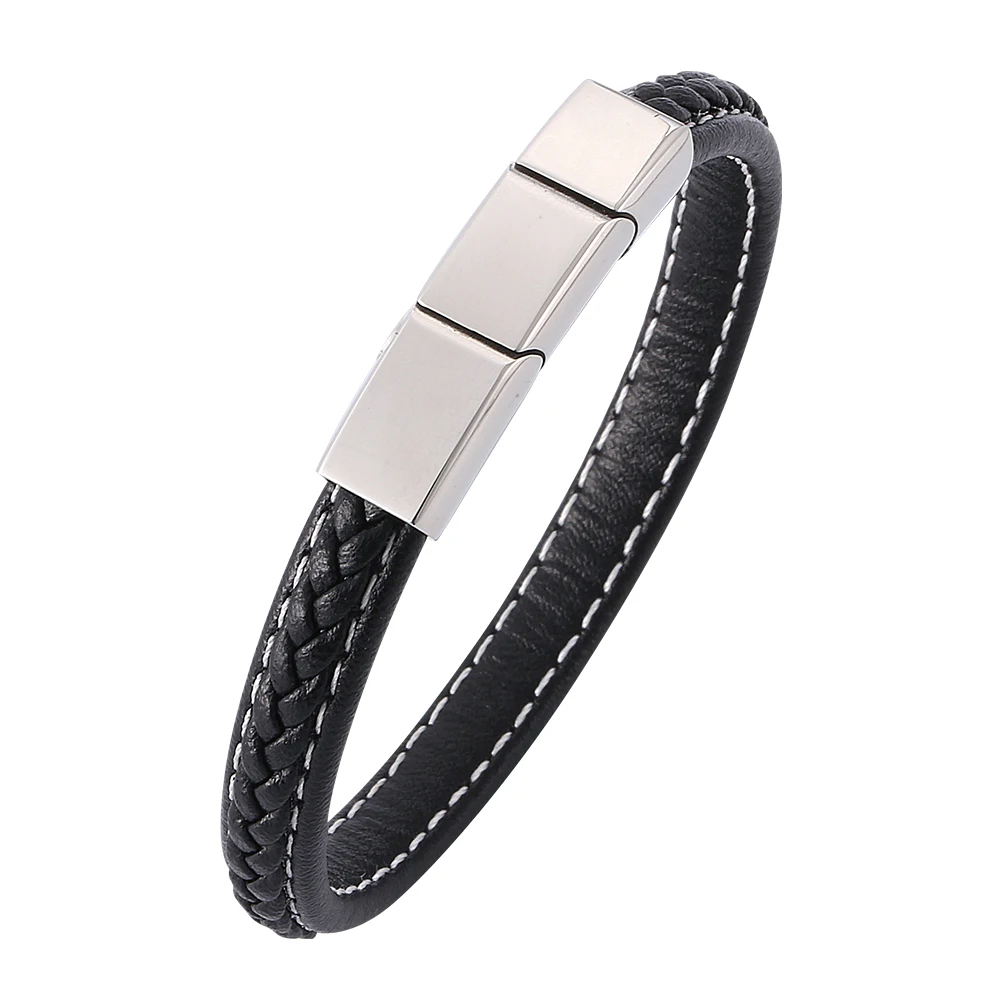 

Punk Leather Bracelet Exquisite Magnet Clasp Stainless Steel Bangle Male Wrist Band Bileklik Fashion Best Gift PW751