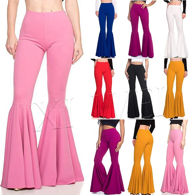 

Wholesale 2022 new pure color mermaid women high-waisted casual fashion pleated wide-leg bell flare pants