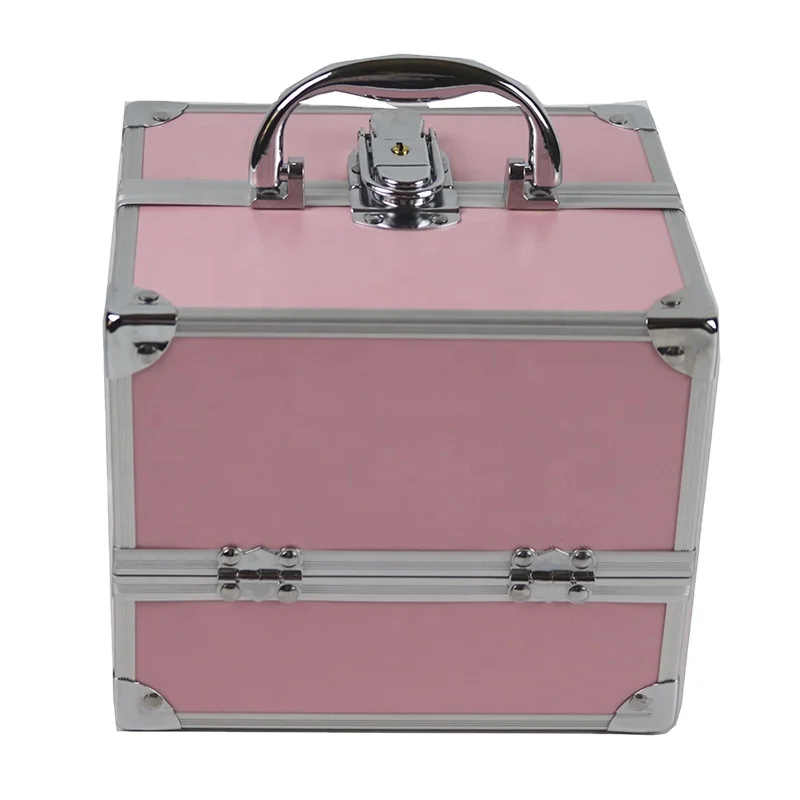

2021 Hot Sale large capacity Cosmetic Makeup Storage case aluminum locking two layer portable beauty hard vanity tool case
