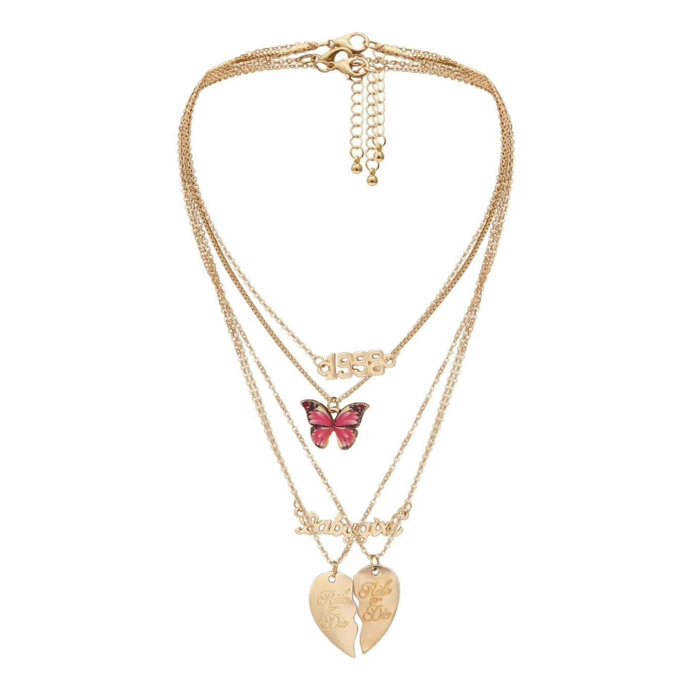 

2021 Summer New Jewelry Women's Trendy Heart Shape Butterfly Pendant Gold Chain Multi Layer Choker Necklace Accessories Gift