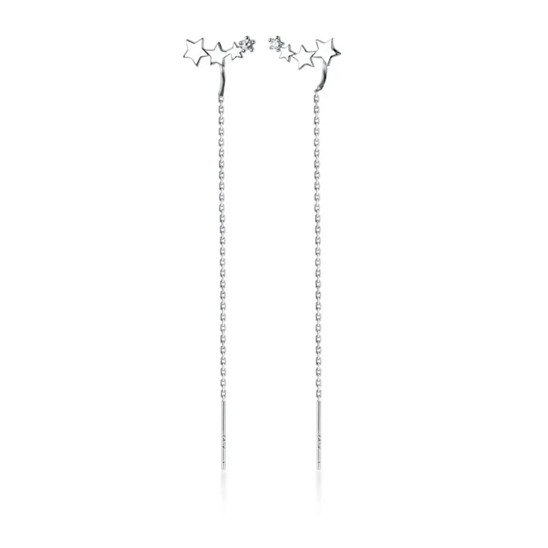 

E4859 Korean Style Fine Jewelry 925 Sterling Silver Eardrop Star Meteor Earchain Smooth Five Pointed Star Ear Line