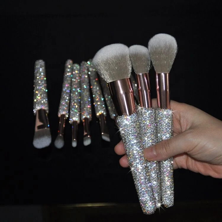 

Private label 12 pcs luxury diamond makeup brushes set soft bristles with diamond holder