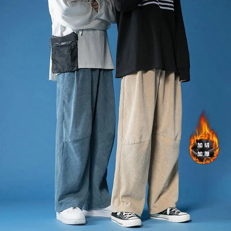 

Japanese Retro Corduroy Pants Men Thick Velvet Trousers Fashion Autumn Winter Elastic Waist Casual Loose Staight Mens Sweatpants
