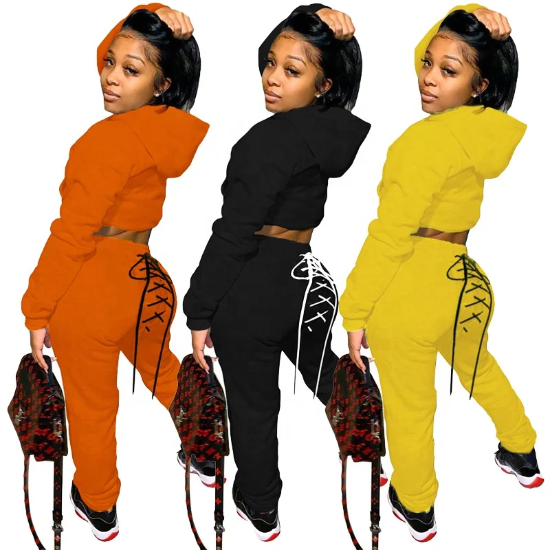 

Spring New Solid Color Casual 2 Piece Hooded Women Track Suits, 9 colors