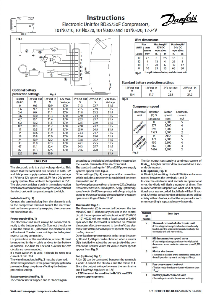 Electronic start unit Danfoss Secop 101N0300 AEO compressors BD35F ...