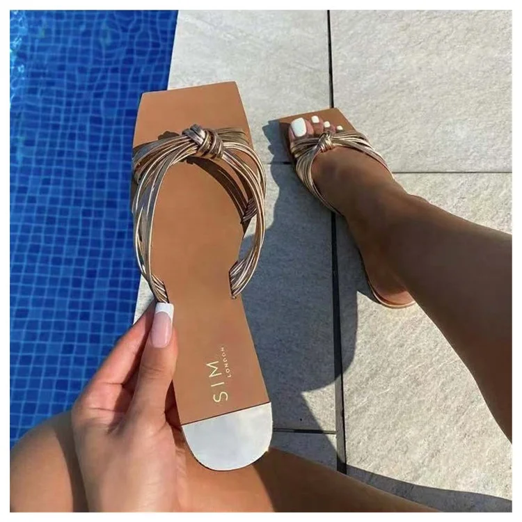 

LESLIDES New Arrivals Knot Slippers Flip Flop Leather Straps Sandals Round Toe Women Cute Knot Slides Slippers, Black white brown