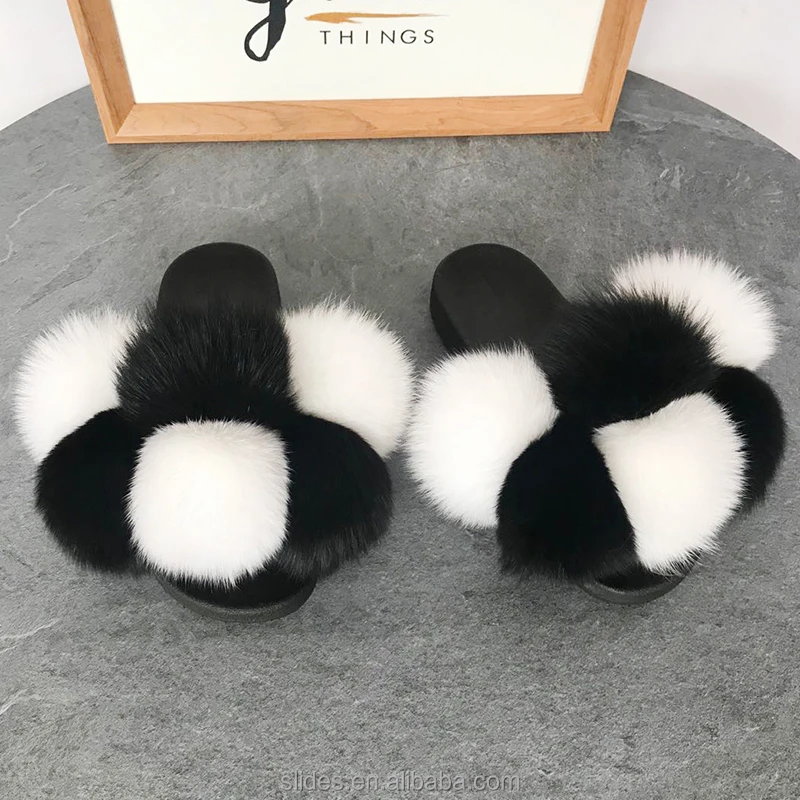 

simple design mink fur slides custom fur slippers mink slides fox fur slides for women, Customized