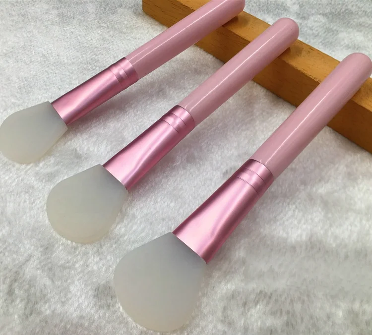 

Wholesale Portable Pink Wooden Handle Mini Silicone Mask Brush Applicator Clean Tools Liquid Foundation Brush Makeup Brush