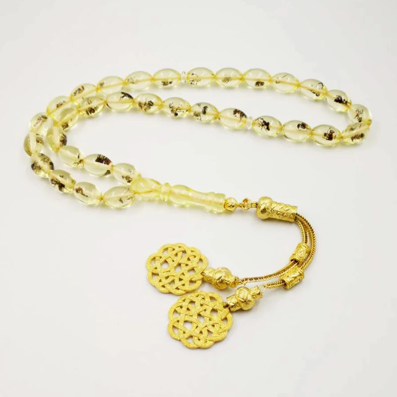 

Real insect 33 Tasbih Golden Kazaz Tassel Eid gift For Muslim prayer beads Rosary Man's Misbaha Islamic Turkish Resin Bracelets