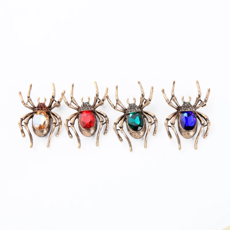 

t04338 The Fashion Jewelry Colorful Rhinestone Glass Birth Stone Handmade Vintage Gold Plated Trendy Spiders Brooch