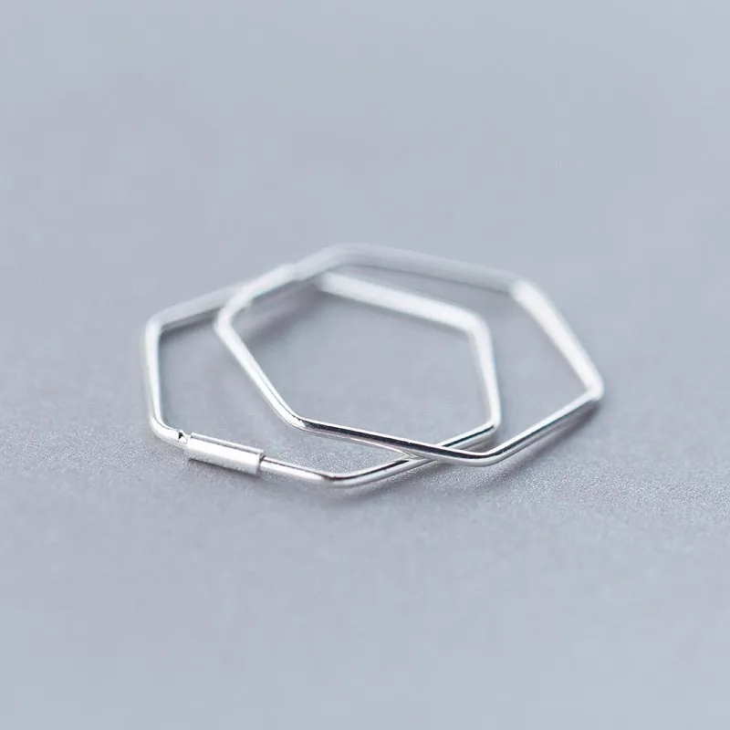 

E1242 Christmas Jewelry 925 Silver Hexagon Geometric Large Ear Ring Clasp Earring