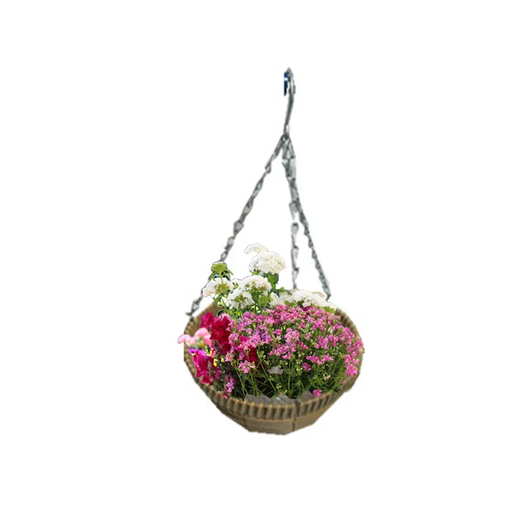 

hot sale country style fruit plastic rattan flowers pots hang baskets hanging rattan basket