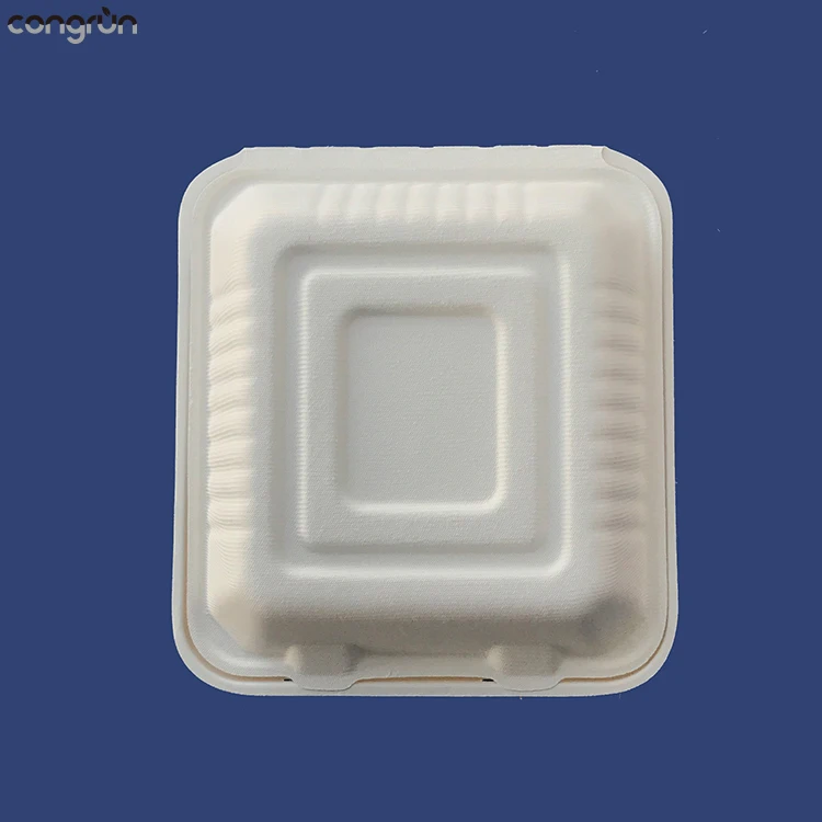 
Compostable Biodegradable sugarcane paper pulp 3 compartment food boxes with lid 