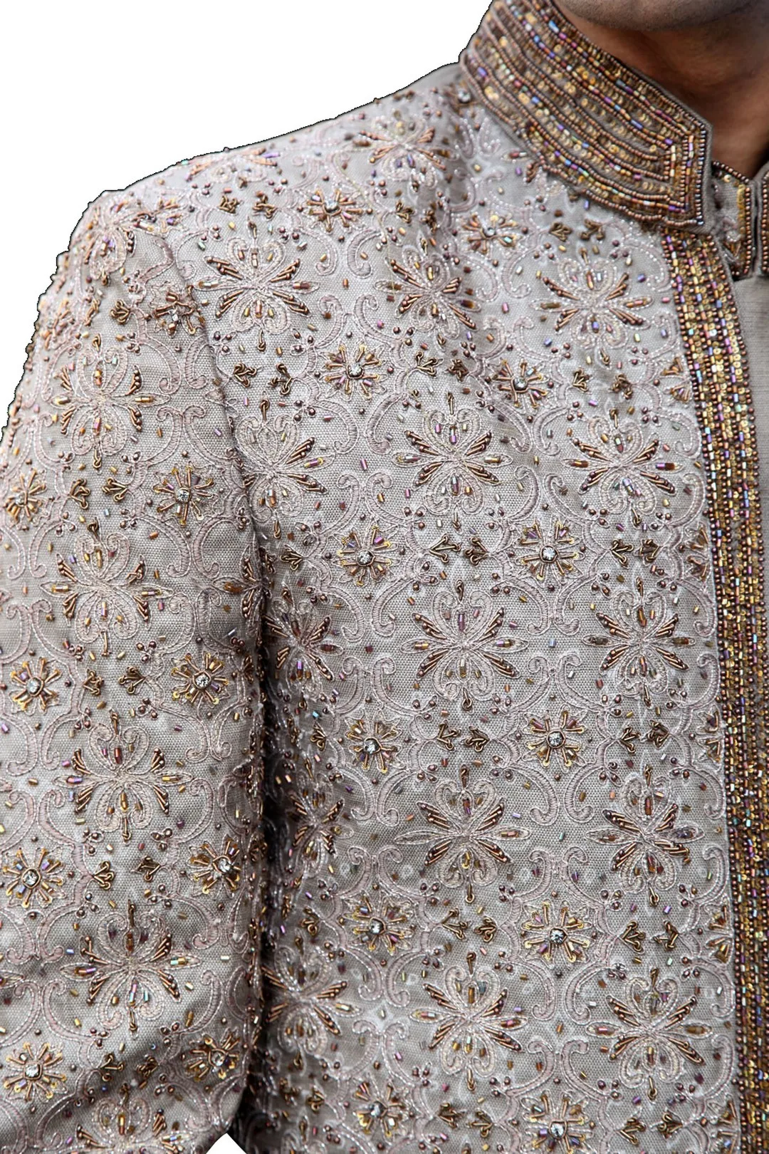 
Stylish Light Green Traditional Indian Jodhpuri Suit Sherwani For Men To Highlight The Work On Sleeves And Whole Frontal Piece 