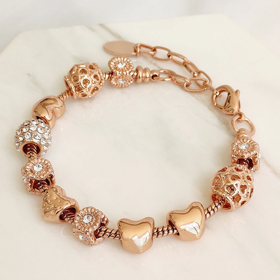 

Destiny Jewellery Premium Austrian Crystal Gold Plated Love Heart Radiant Charms Adjustable Bracelet For Women