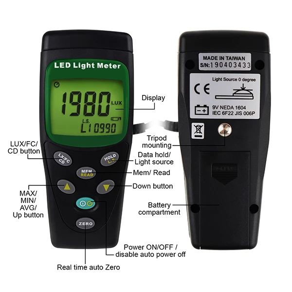 Handheld Lux Meter Photometer Lux/fc Led Light Meter With Range Up To 400000 Lux 40000 Fc