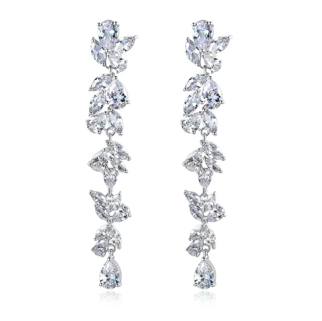 

Chica New Arrivals Bridal Jewelry Women Luxury AAA Cubic Zirconia Long Drop Bridal Earrings