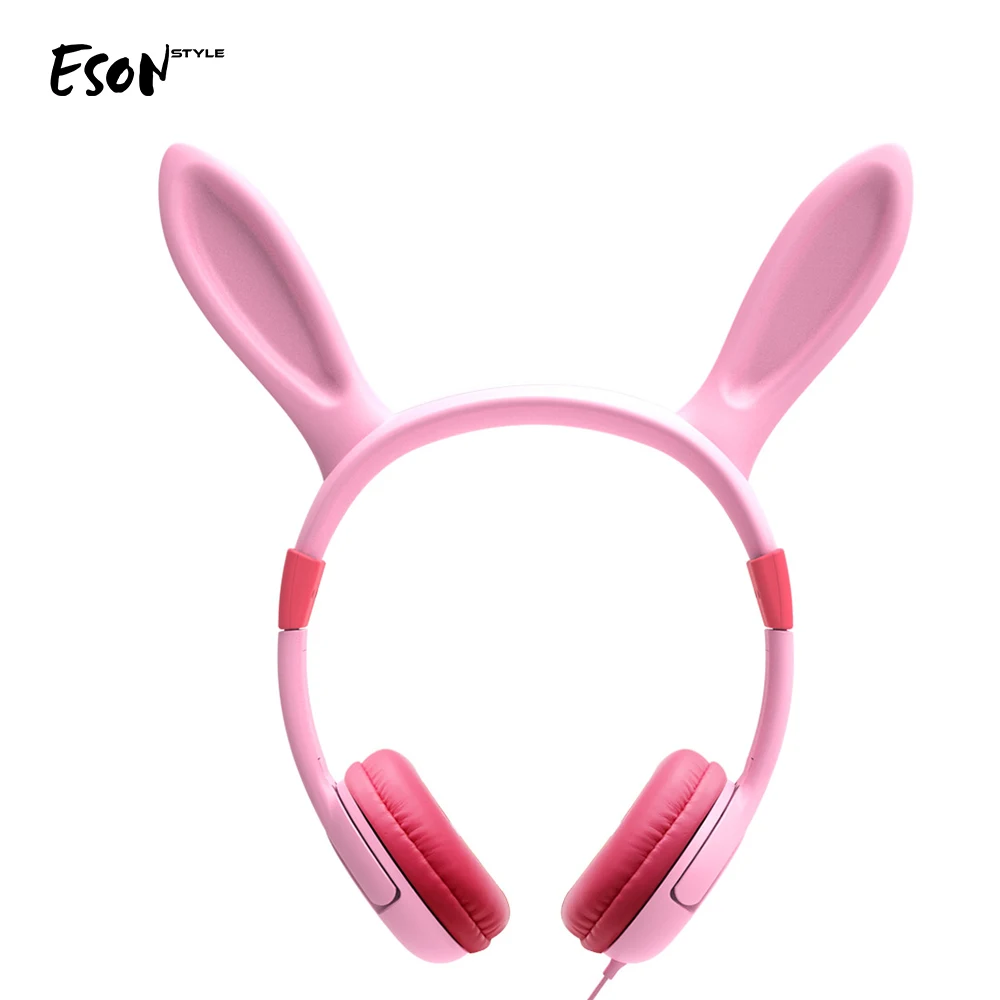 

Eson Style OEM Rabbit wired Ear Headset Children Foldable earphones Adjustable On Ear 3.5mm Jack 85DB Kids Headphones, Pink or customized