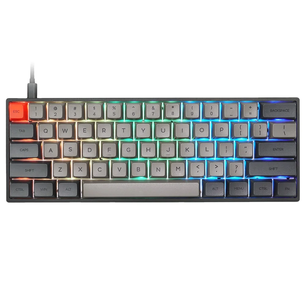 

Wholesale hotswap SK61 GK61 Gateron switch pbt dye-sub ergonomic RGB 60% gaming mechanical keyboard, Black white pink