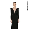 CRYSTAL EMBELLISHED LONG CREPE DRESS