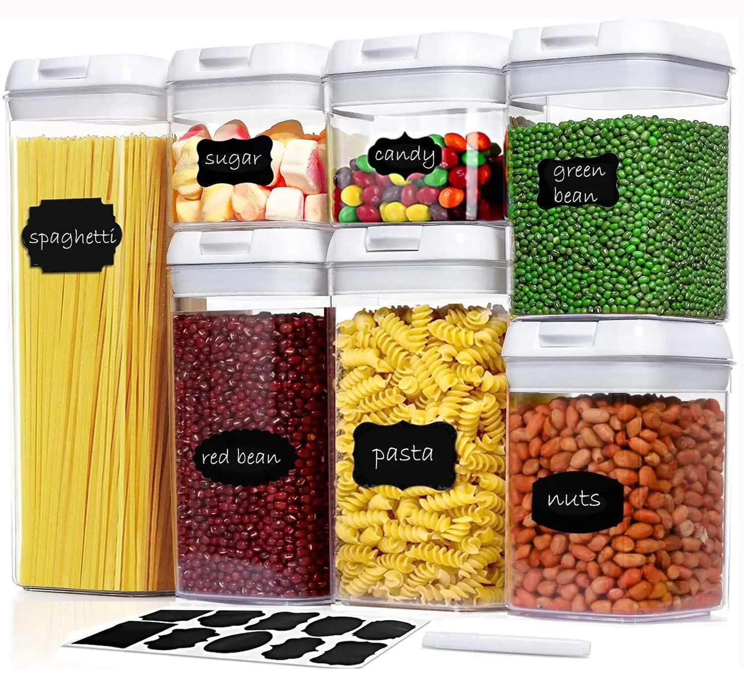 

Large Cereal 7 Pieces Airtight Food Storage Container Set Dry Goods Pantry Organization Plastic Clear Kitchen Food Box