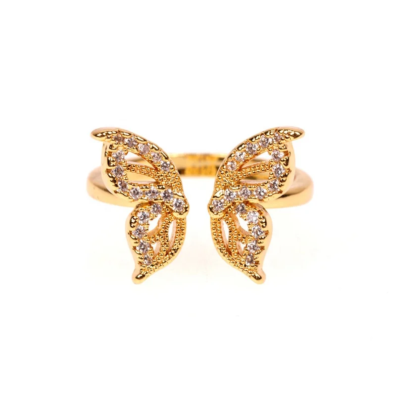 

Dainty Gold Diamond CZ Micro Pave Monarch Butterfly Open Rings for Women Ladies, Golden plated color
