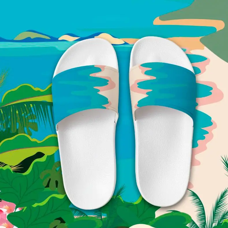 

New Design 3D Printing Custom Logo comfort House Slippers for boys and girls Flat Soft sole PVC Slides for Women and Men