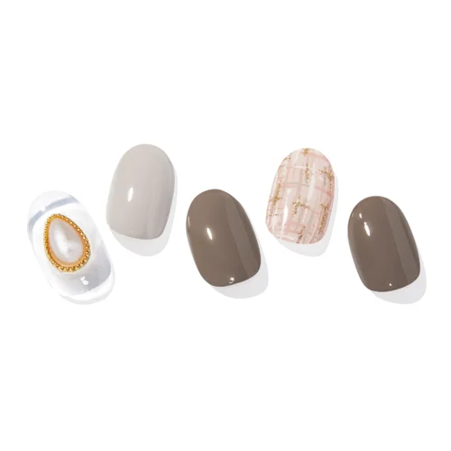

30 Strips Korean Women Beauty Accessories Fashion Style Product Milk Brown Custom Pearl Ohora Semi Cured 3D Nail Gel Stickers, Glossy milk brown