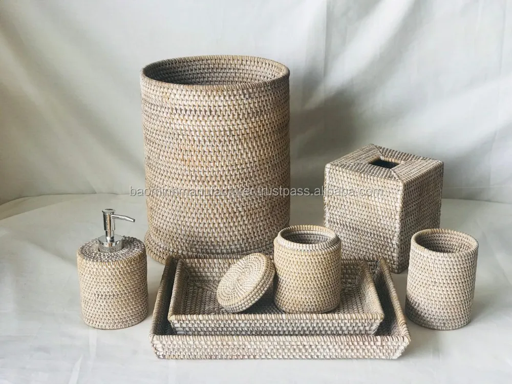 Vintage Style Rattan Bathroom Set 7 Pieces Buy Vintage Style Rattan