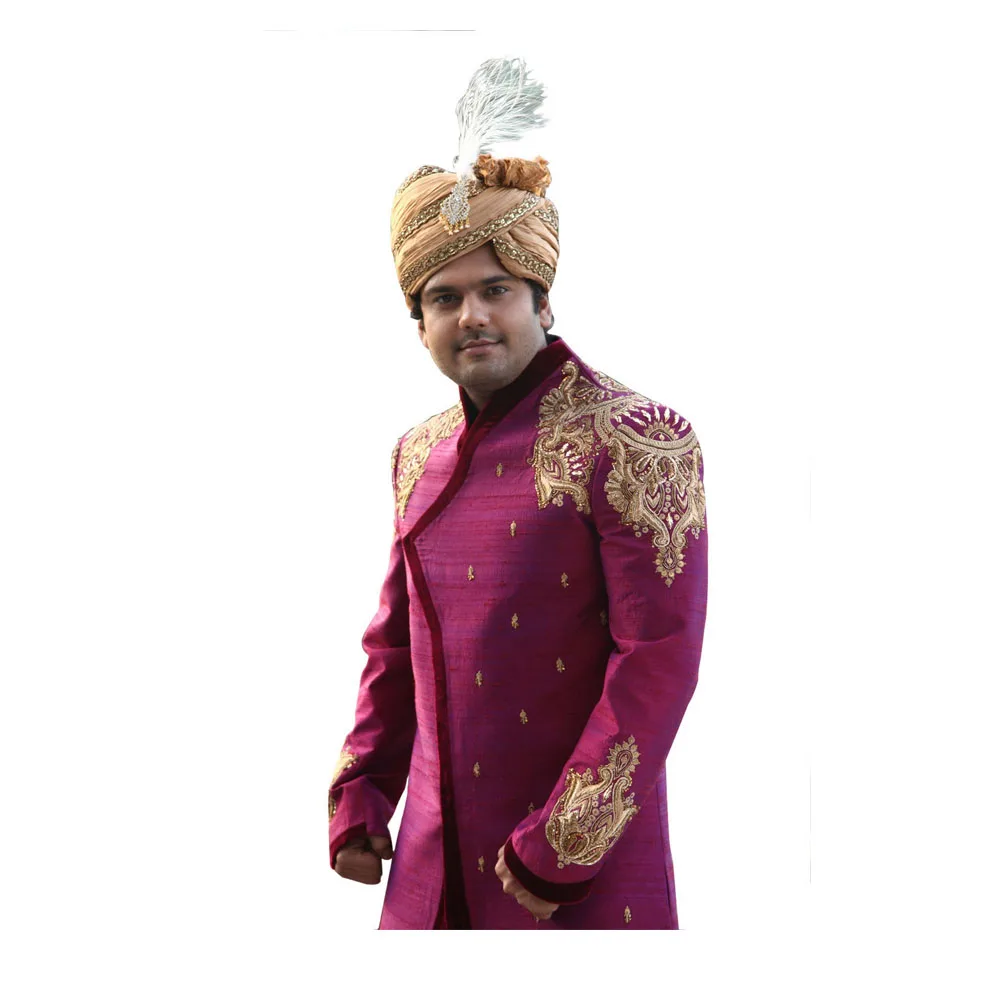 
Beautiful Designer Indian Wedding Purple Sherwani For Men Feel And Finish Of Raw Silk Fabric With Innovative Designer Looks 