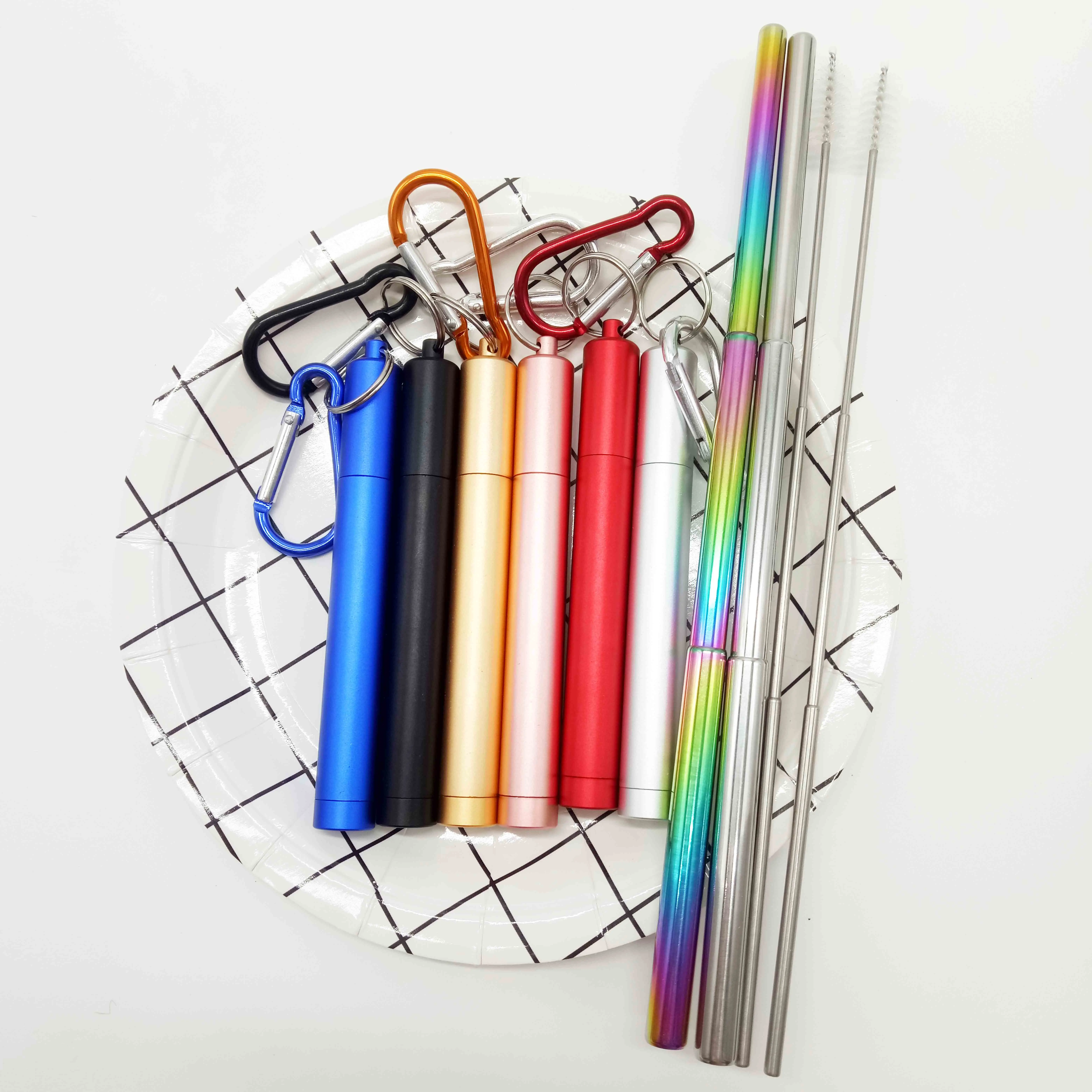 

Professional supplier telescopic drinking straw stainless steel straw set, Silver,gold,rose gold,red,black,blue