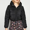 Hot wholesale Women Clothes Black Shiny Cropped Puffer Jacket