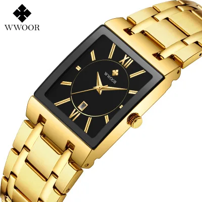 

Top Brand Luxury WWOOR 8858 Gold Black Square Quartz watch men 2019 Waterproof Golden Male Wristwatch Men watches