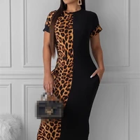 

Wholesale womens summer fashion short sleeve leopard print maxi long dress