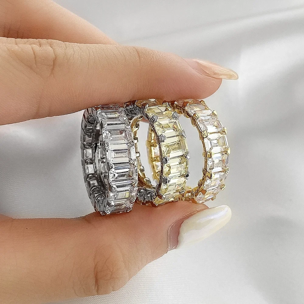 

Women 18k Gold Plated 3A Zirconia Pave Rings for Women Stainless Steel Baguette Rings