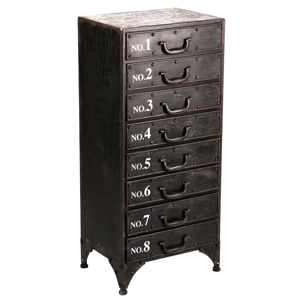 Retro Industrial Metal Cabinet With 8 Drawers Dresser Cabinet With