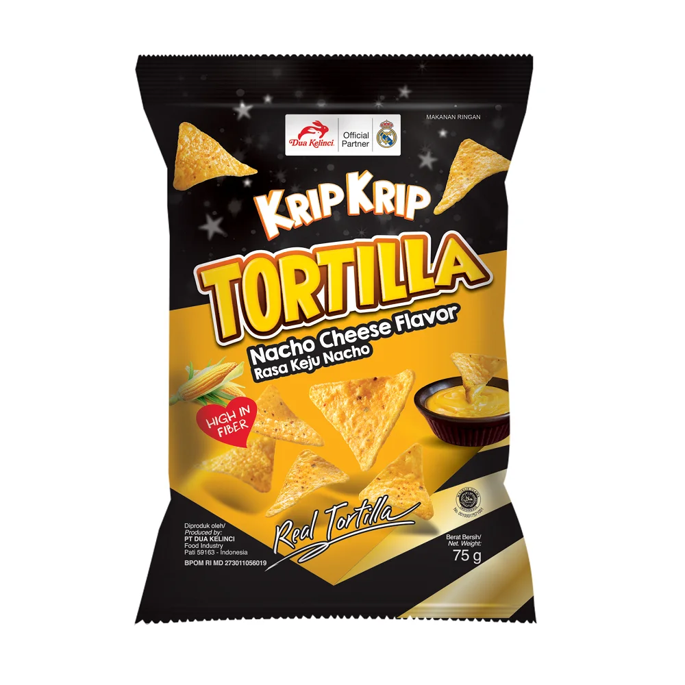 
DUA KELINCI - KRIP KRIP - TORTILLA CHIP NACHO CHEESE FLAVOR SNACK INDONESIA 75 GR 