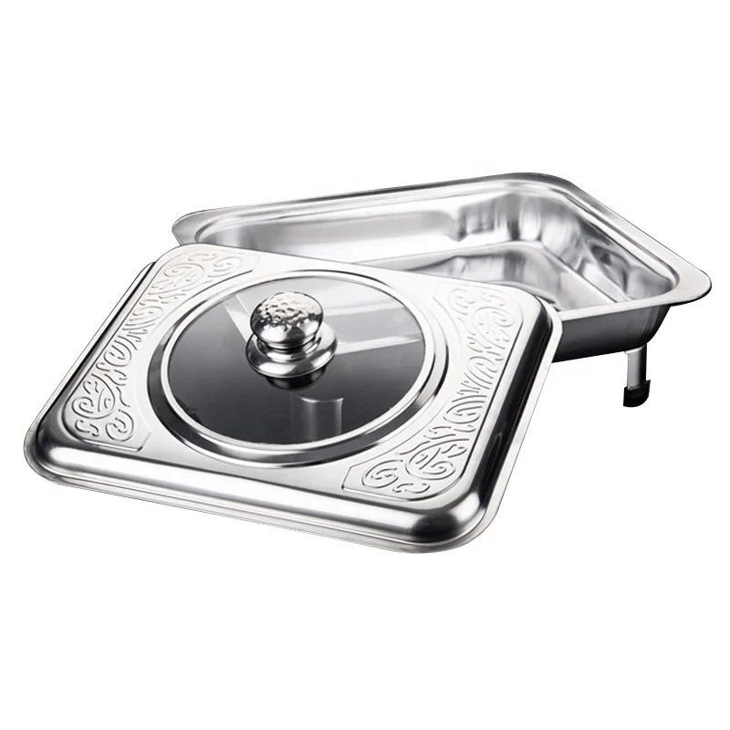 

Southeast Asia Chafing Dish Stainless Steel Square Furnace Alcohol Stove Plate with Glass Lid Cookware Sets