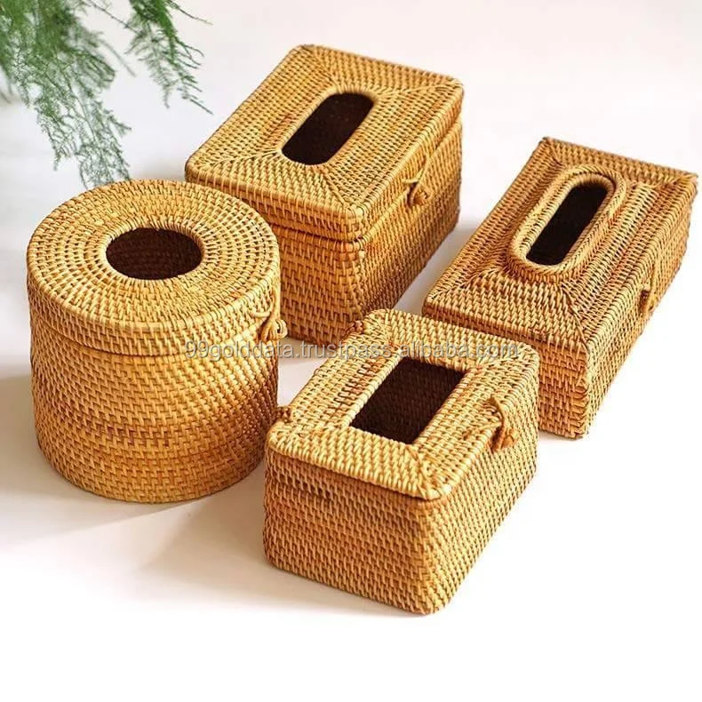 Rattan Napkin Container Rattan Tissue Box Rattan Box Cover Natural